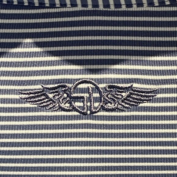 Straight Down Polo Shirt Mens Large Blue Striped Lightweight Stretch Golf Top - Picture 12 of 12